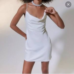 Naked Zebra White Cowl Neck Cocktail Dress